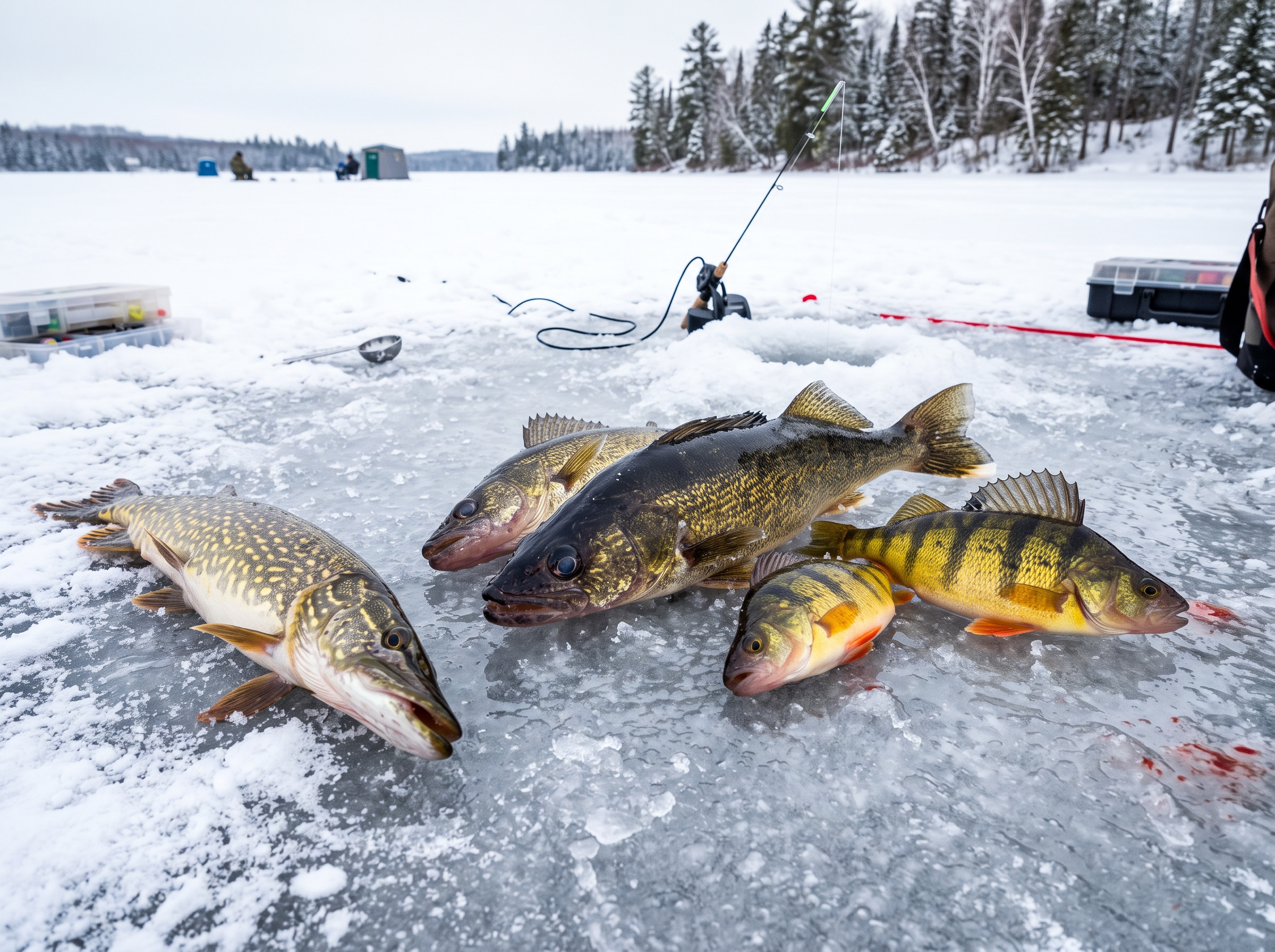 Fresh catch of perch and walleye on the ice